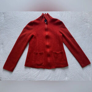 Charter Club Pure New Wool Woolmark Zip Up Orange Sweater Size Medium Luxury